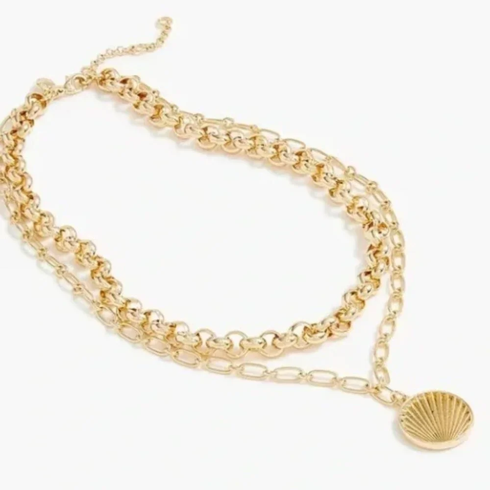 J.Crew Factory Gold Mixed Chain Pendant Layering Necklace